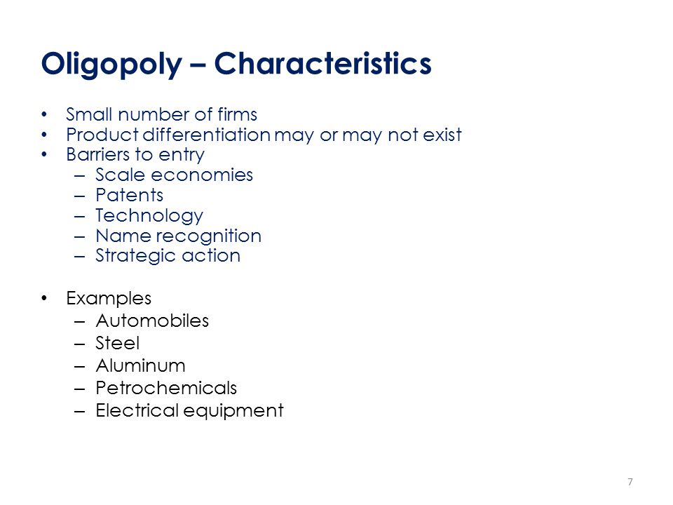 Characteristics of oligopoly as one of the basic market structures